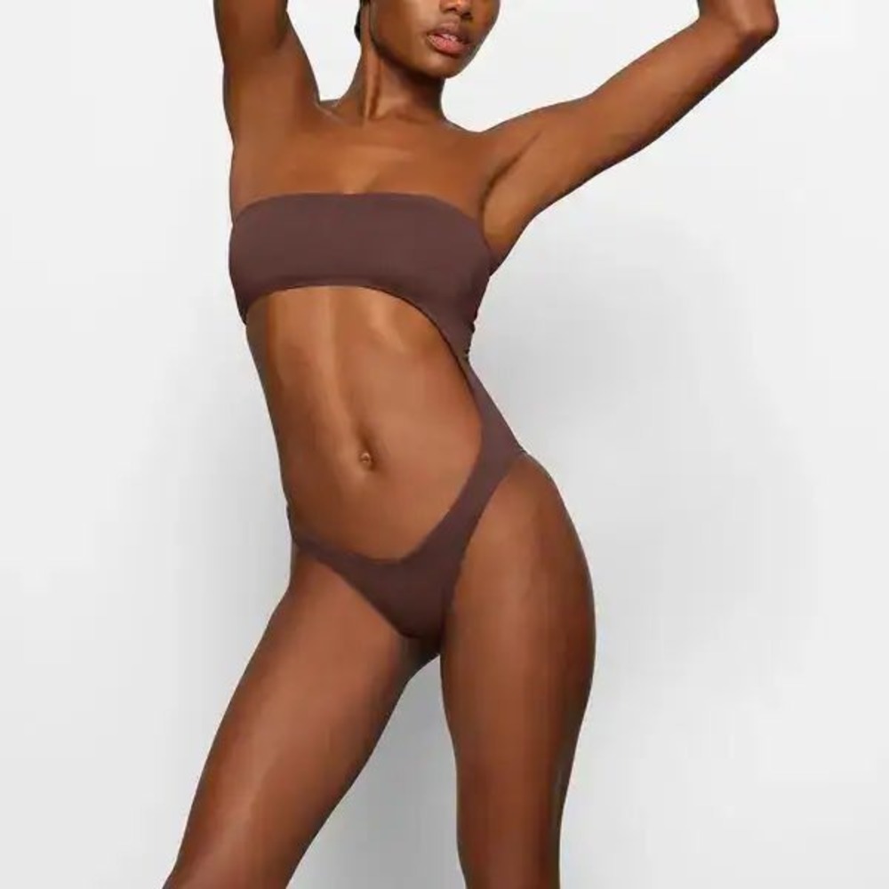 SKIMS Swim Strapless Cut Out Monokini Swimsuit in‎ Cocoa Brown, Size 3X, NWT